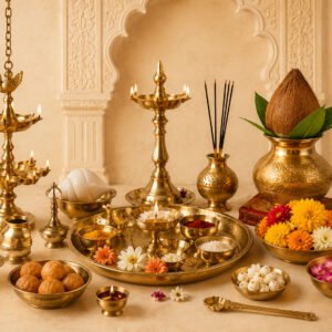 Brass agarbatti stand with ash catcher holding burning incense sticks
